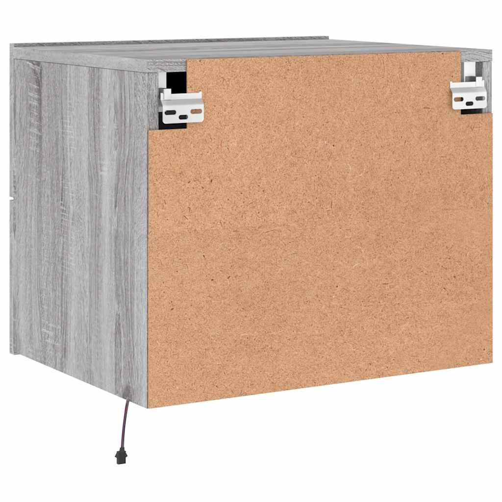 Vegghengt nattbord med LED-lys grå sonoma