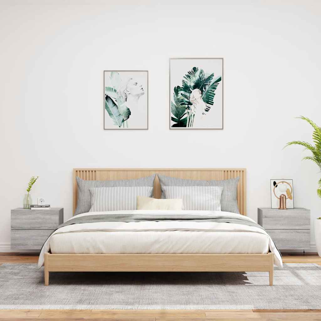 Vegghengte nattbord med LED-lys 2 stk grå sonoma