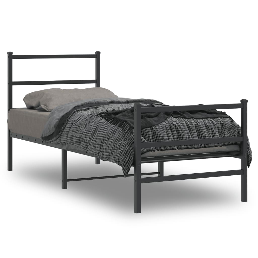 Sengeramme i metall med hode- og fotgavl svart 75x190 cm