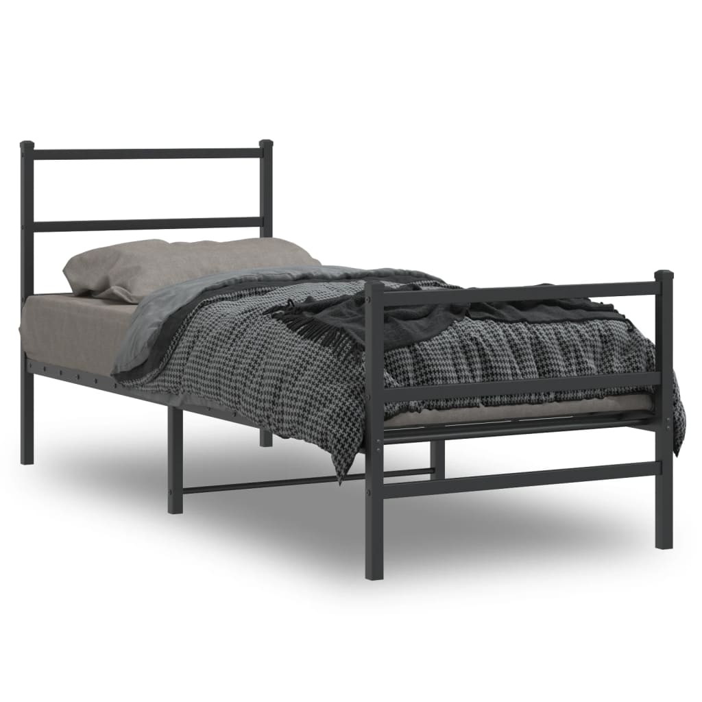 Sengeramme i metall med hode- og fotgavl svart 80x200 cm