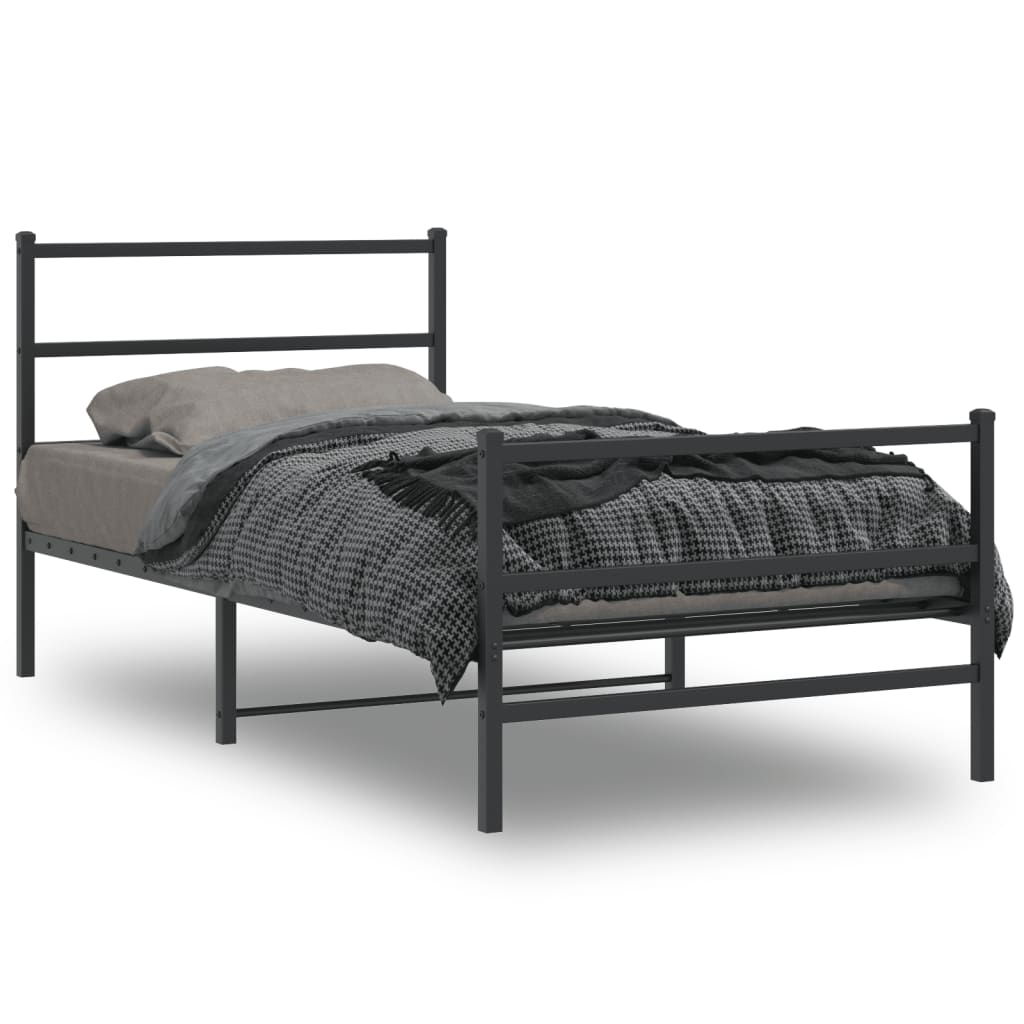 Sengeramme i metall med hode- og fotgavl svart 100x200 cm