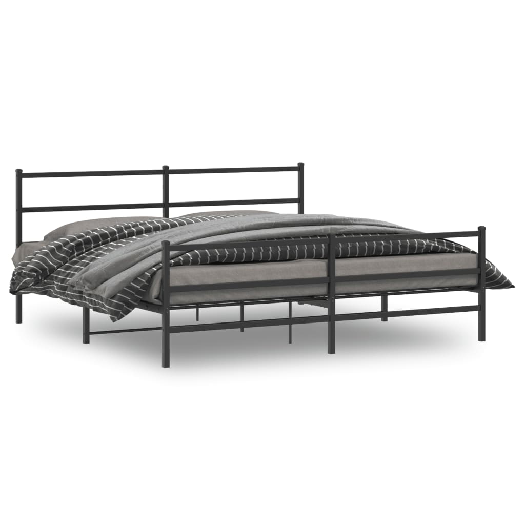 Sengeramme i metall med hode- og fotgavl svart 193x203 cm