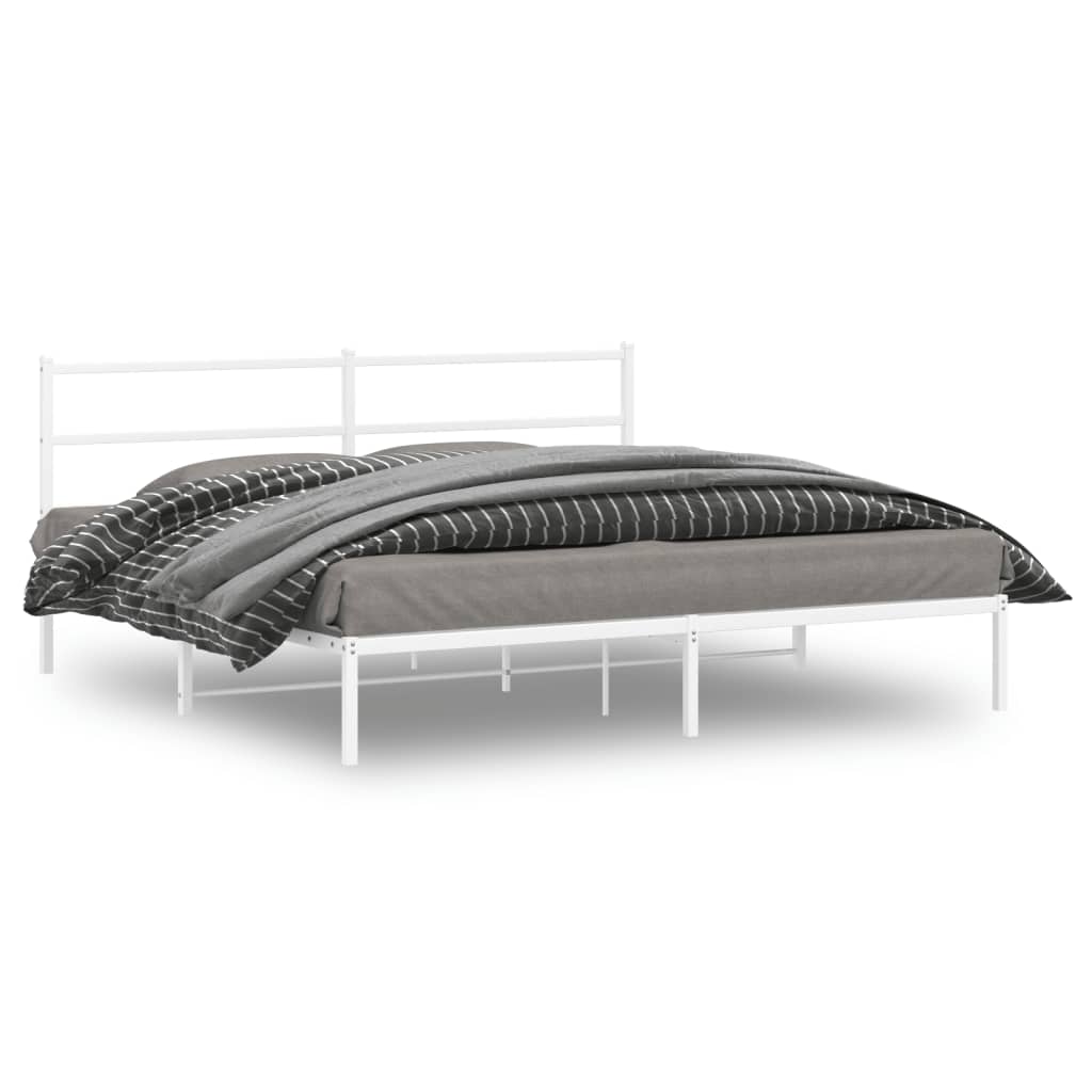 Sengeramme i metall med hodegavl hvit 183x213 cm