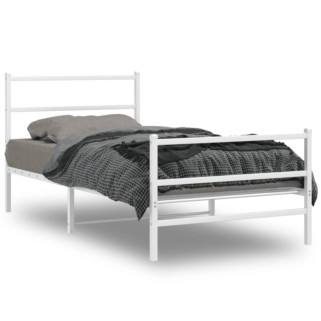 Sengeramme i metall med hode- og fotgavl hvit 100x190 cm