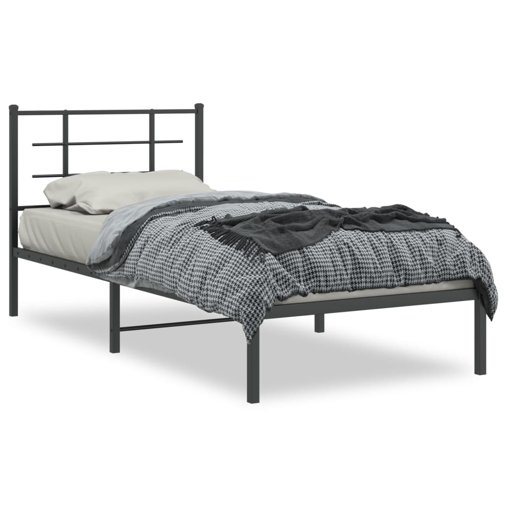 Sengeramme i metall med hodegavl svart 90x190 cm