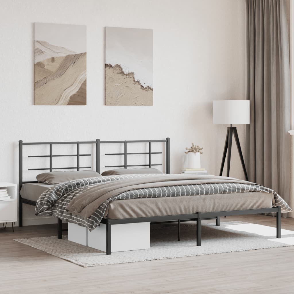 Sengeramme i metall med sengegavl svart 180x200 cm