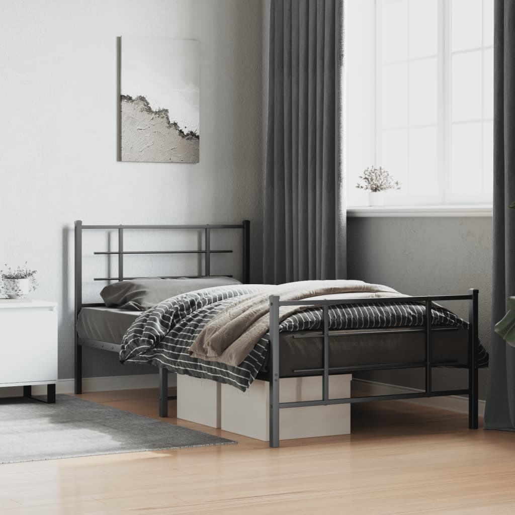 Sengeramme i metall med hode- og fotgavl svart 107x203 cm
