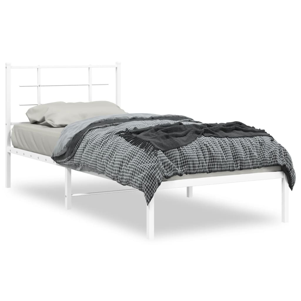 Sengeramme i metall med hodegavl hvit 90x200 cm