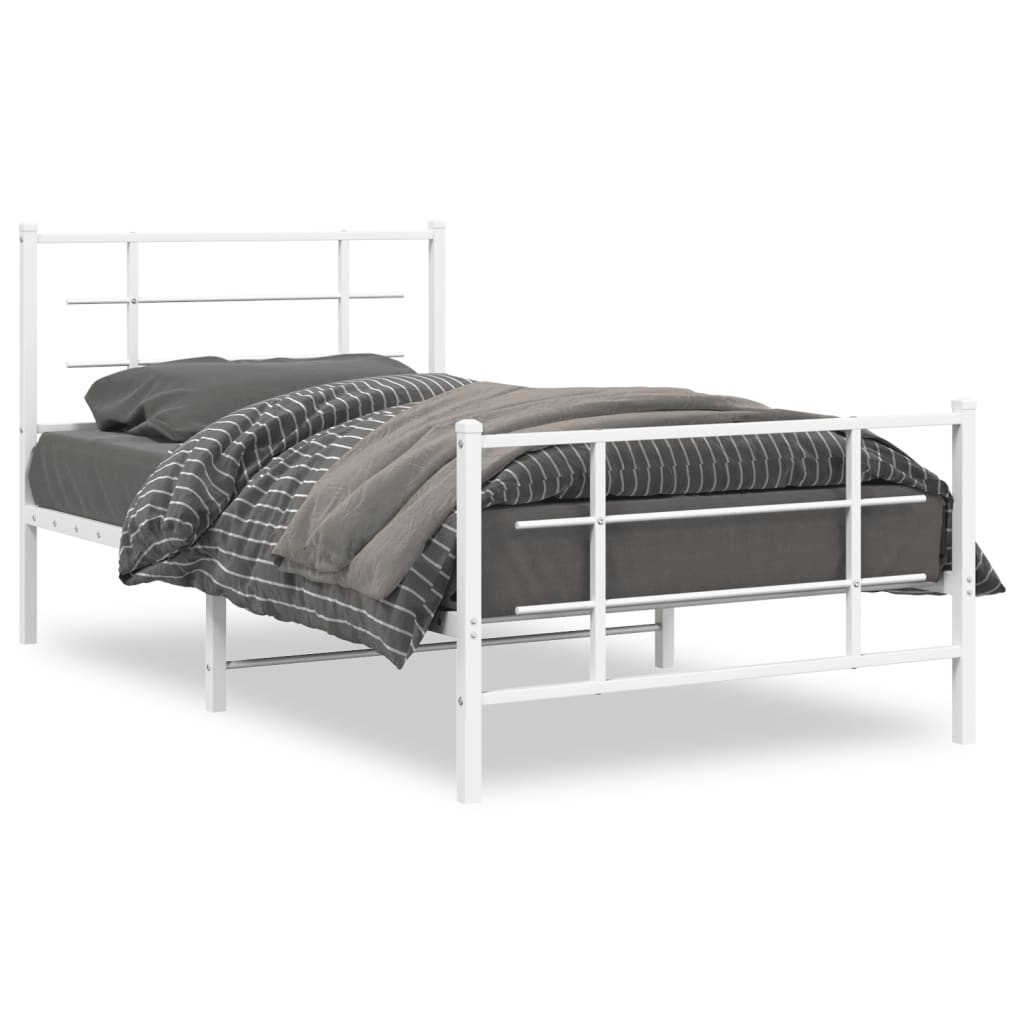 Sengeramme i metall med hode- og fotgavl hvit 100x190 cm