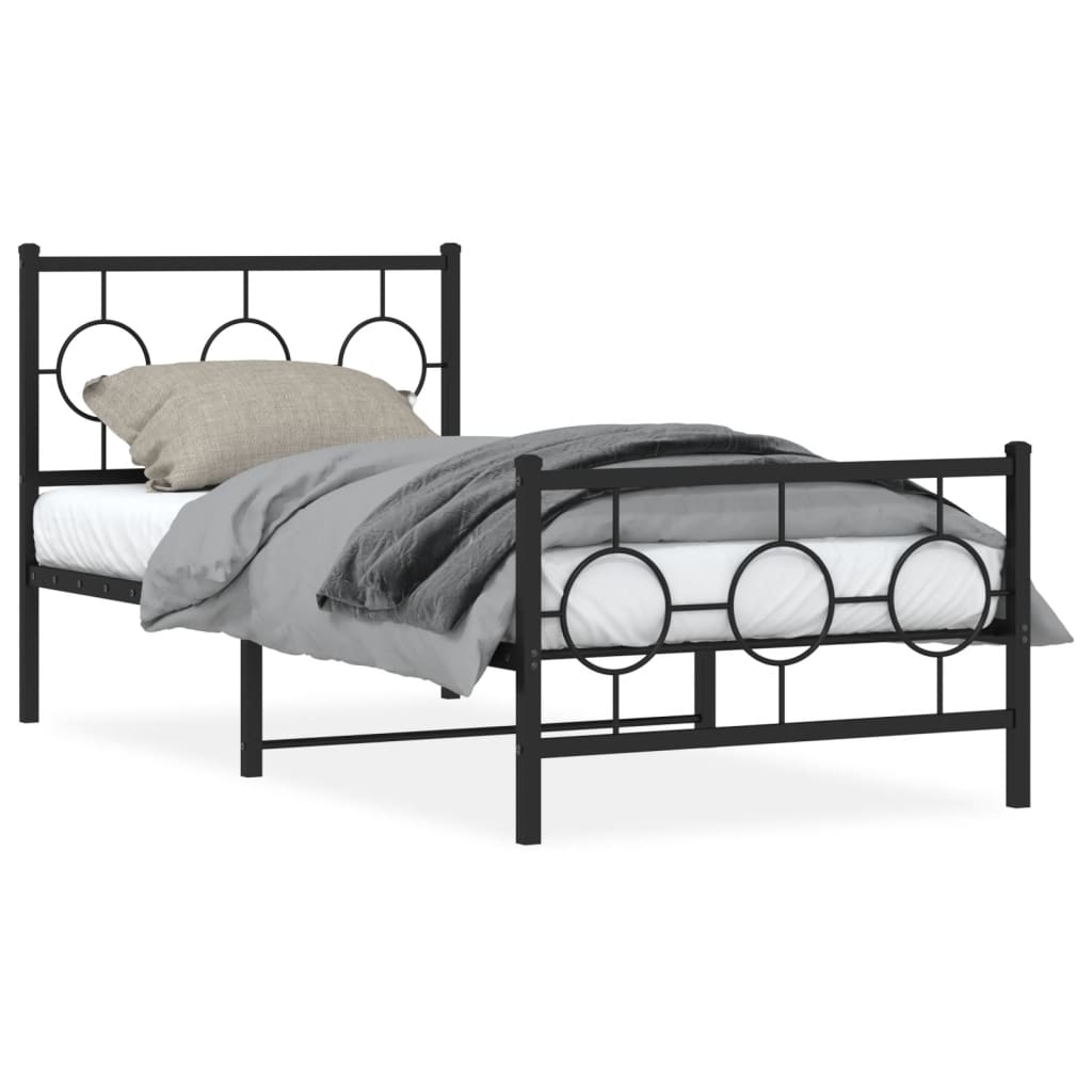 Sengeramme i metall med hode- og fotgavl svart 90x200 cm