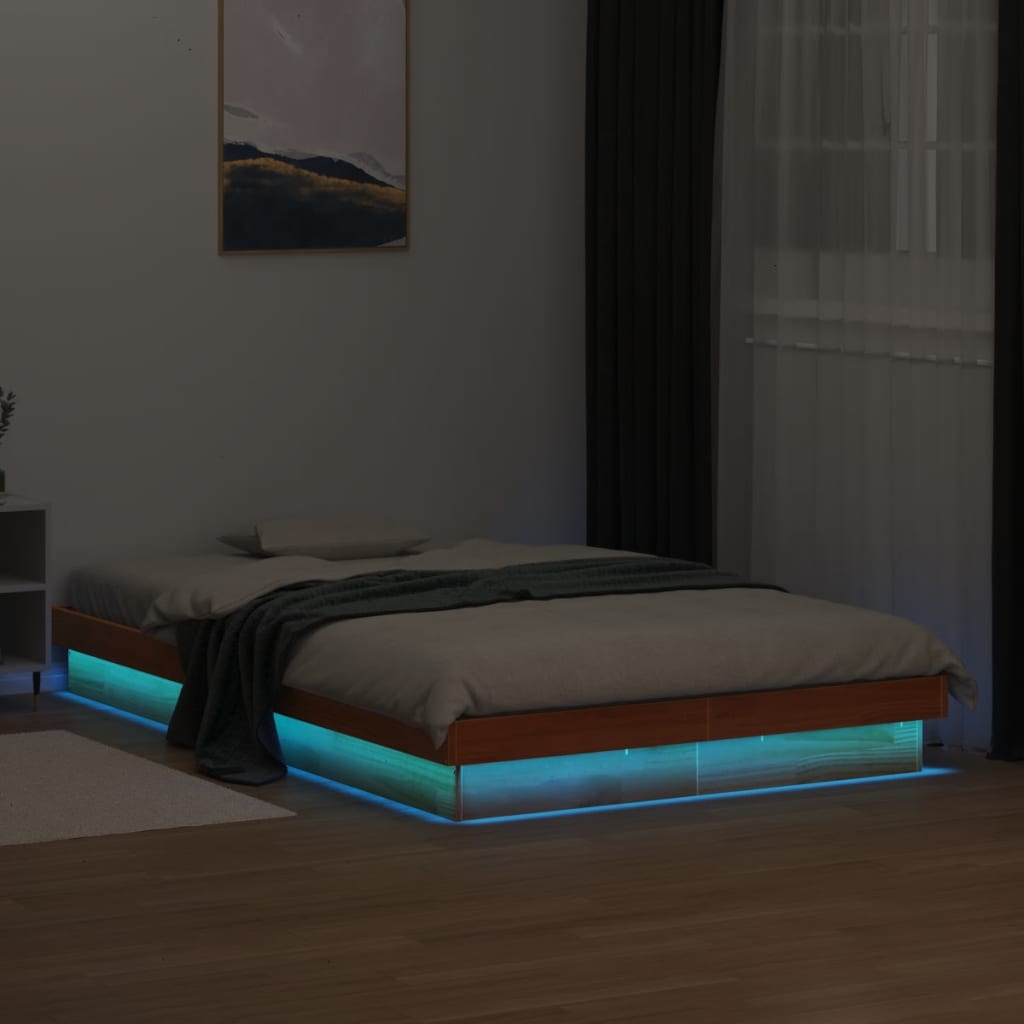 LED-sengeramme voksbrun 140x200 cm heltre furu