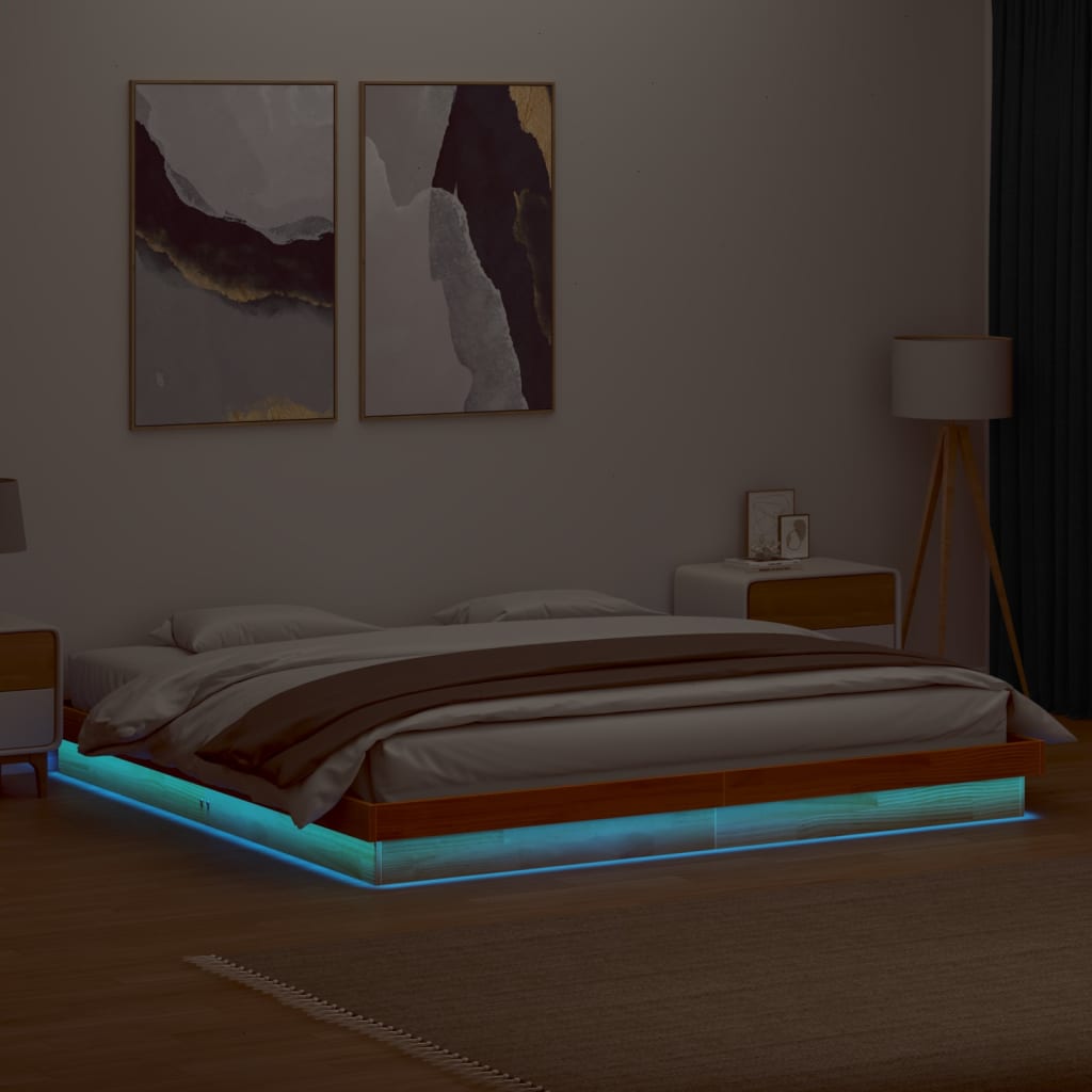 LED-sengeramme voksbrun 180x200 cm heltre furu