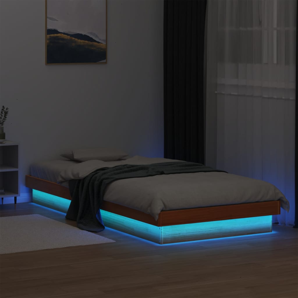 LED-sengeramme voksbrun 90x190 cm heltre furu