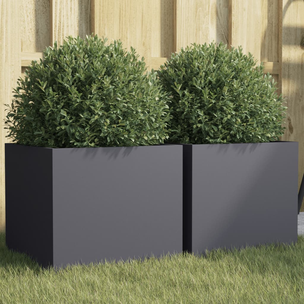 Plantekasser 2 stk antrasitt 32x30x29 cm stål