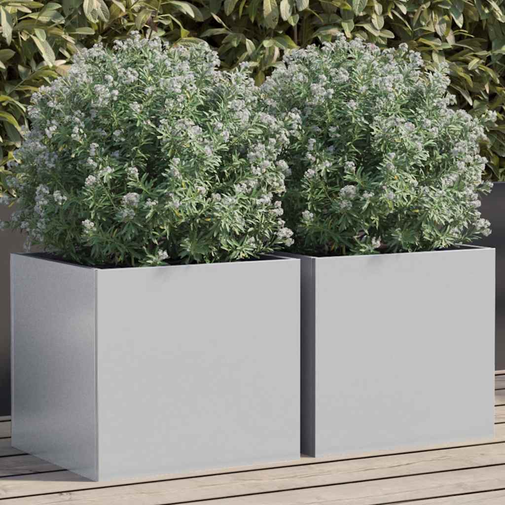 Plantekasser 2 stk sølv 32x30x29 cm rustfritt stål