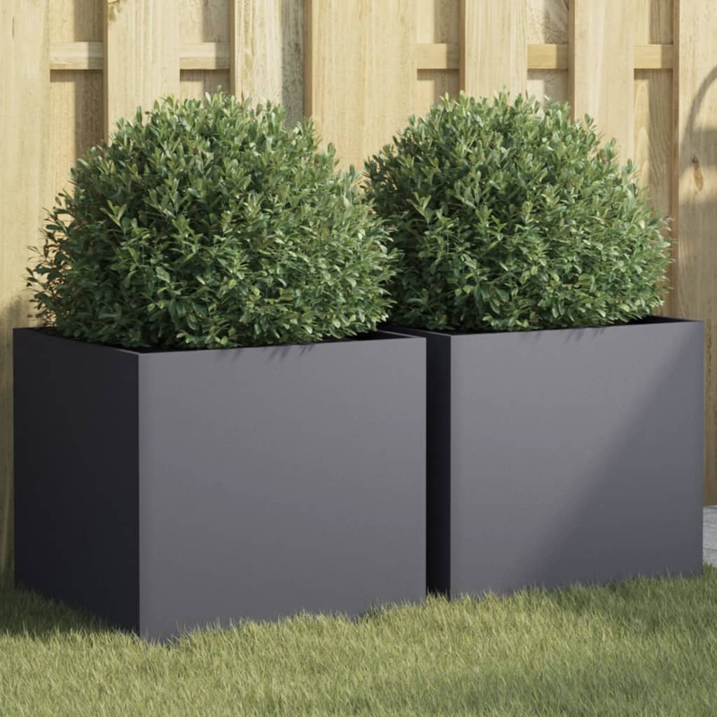 Plantekasser 2 stk antrasitt 42x40x39 cm stål