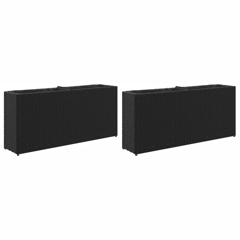 Plantekasser med 2 potter 2 stk svart 90x20x40 cm polyrotting