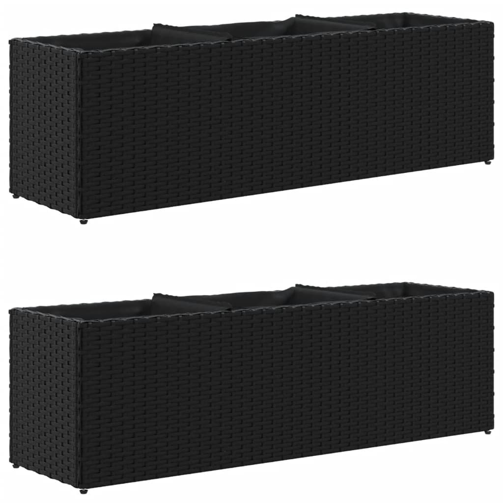 Plantekasser med 3 potter 2 stk svart 105x30x32 cm polyrotting