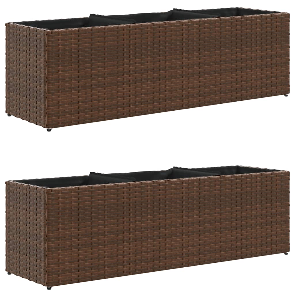 Plantekasser med 3 potter 2 stk brun 105x30x32 cm polyrotting