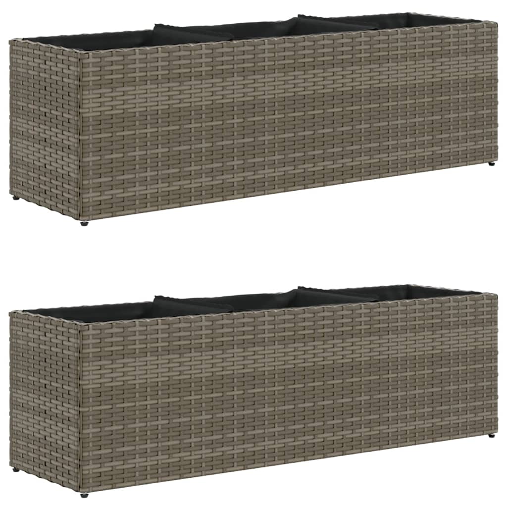 Plantekasser med 3 potter 2 stk grå 105x30x32 cm polyrotting