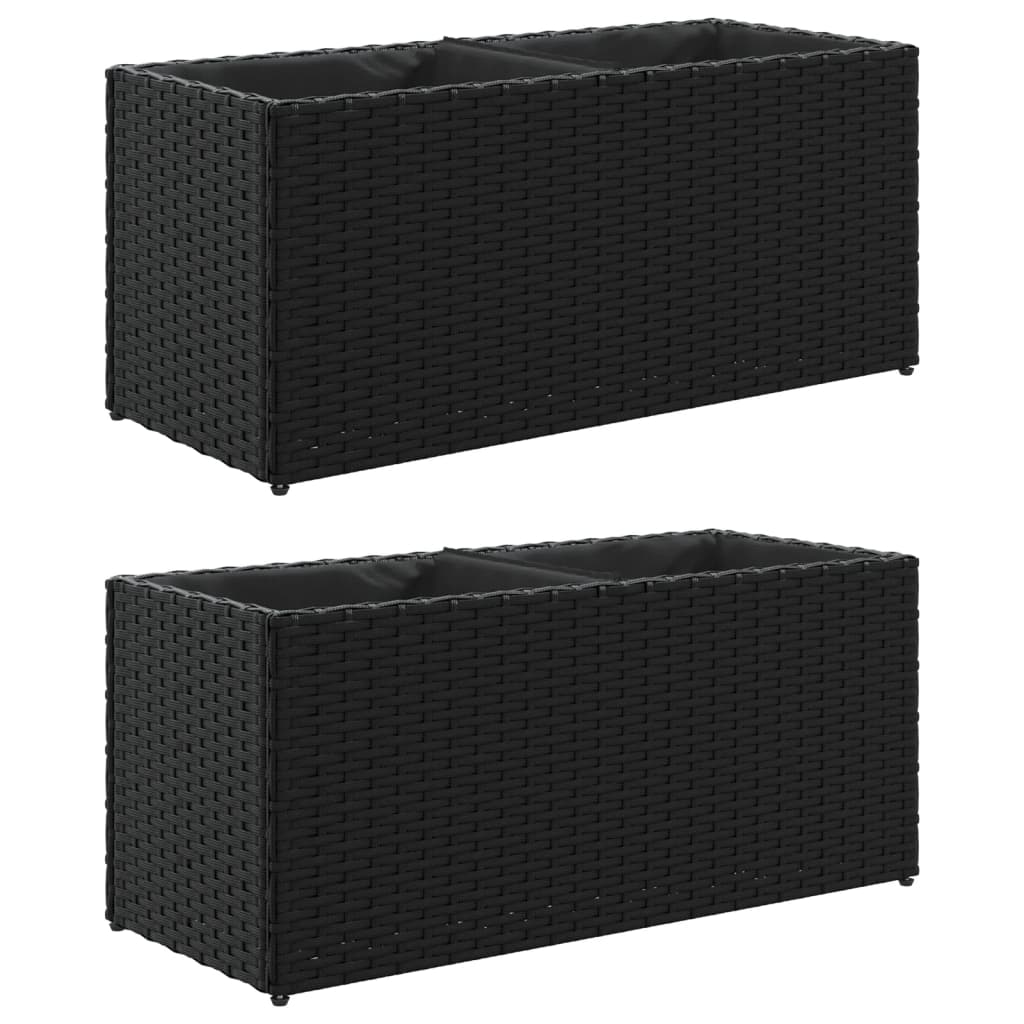 Plantekasser med 2 potter 2 stk svart 72x30x32 cm polyrotting