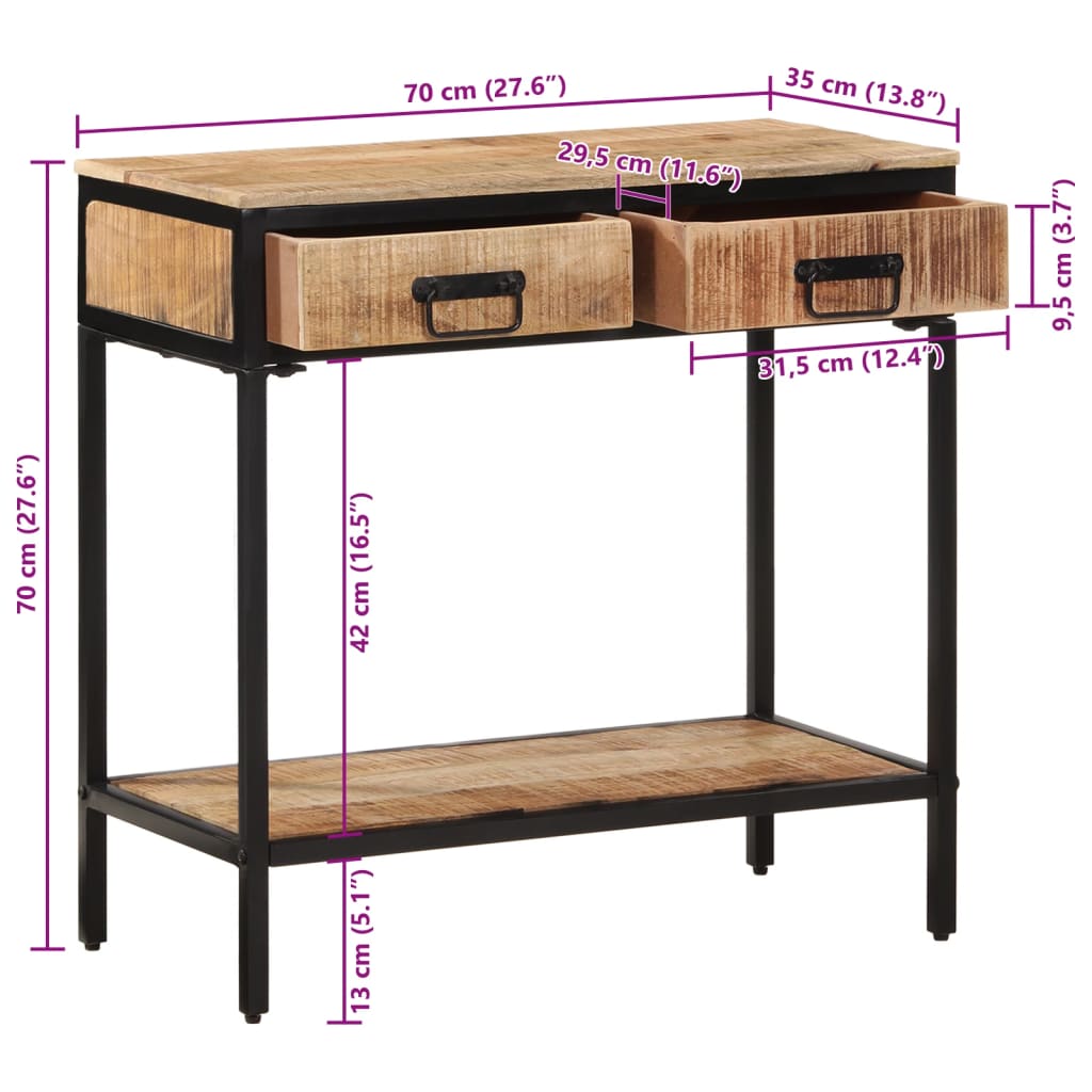 Konsollbord 70x35x70 cm grovt heltre mangotre