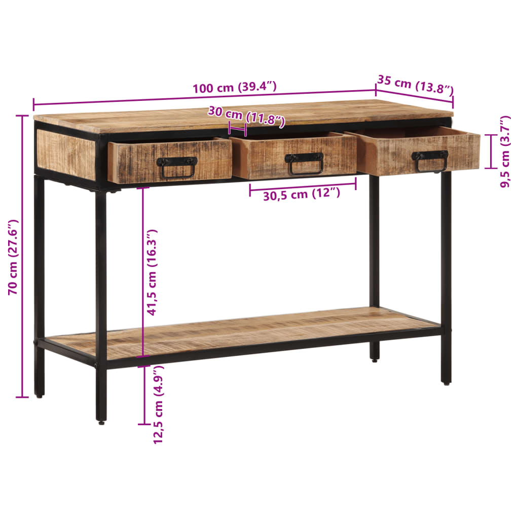 Konsollbord 100x35x70 cm grovt heltre mangotre