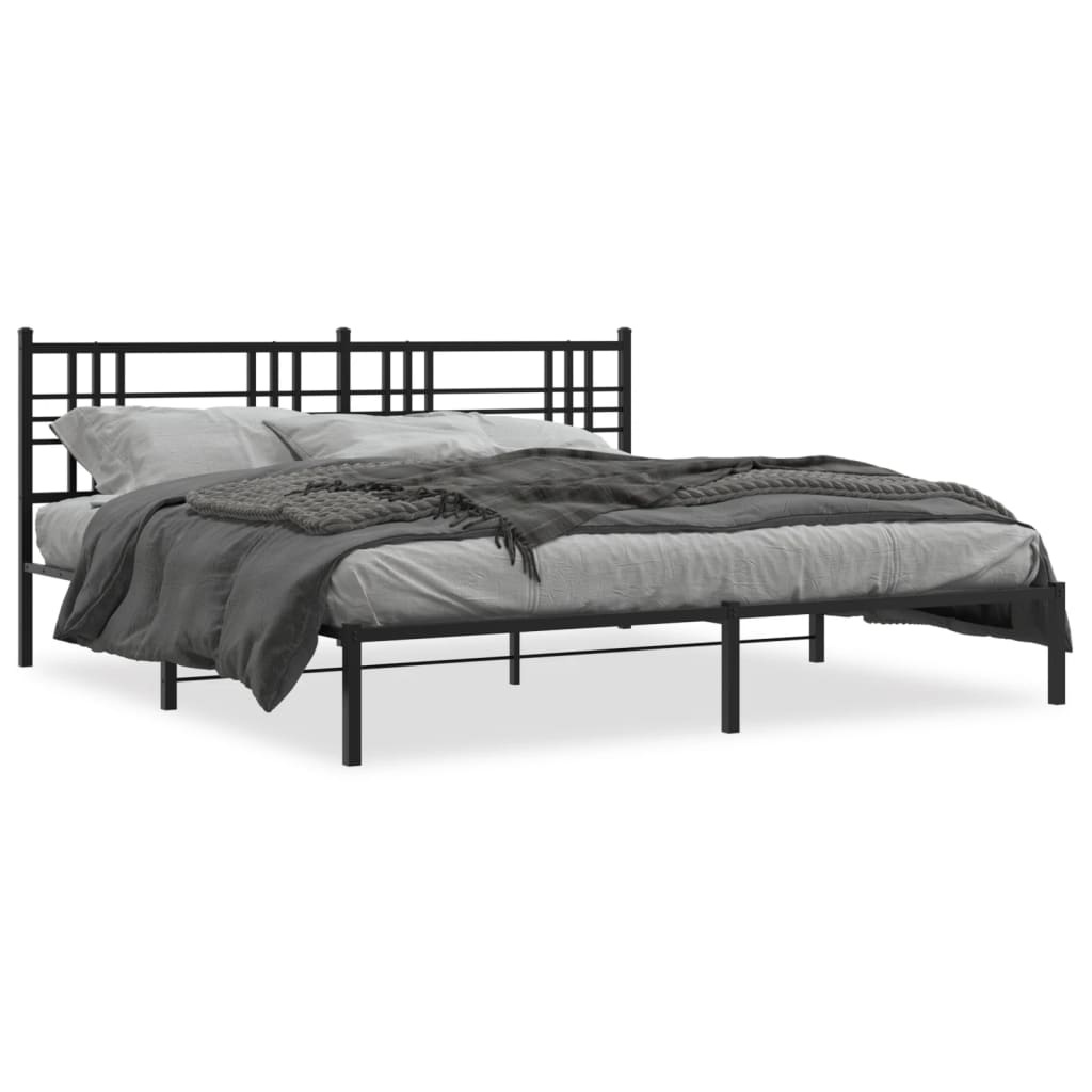 Sengeramme i metall med sengegavl svart 200x200 cm
