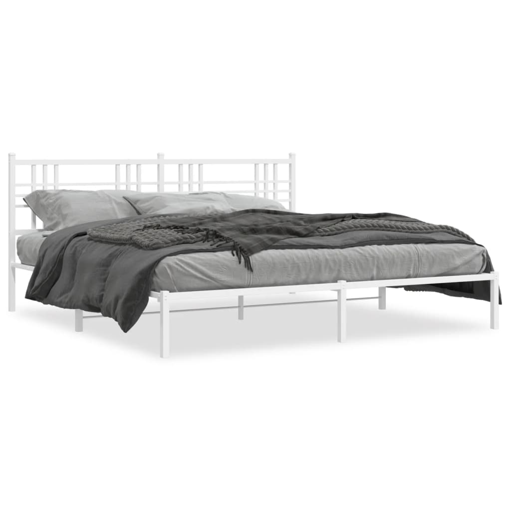 Sengeramme i metall med hodegavl hvit 193x203 cm