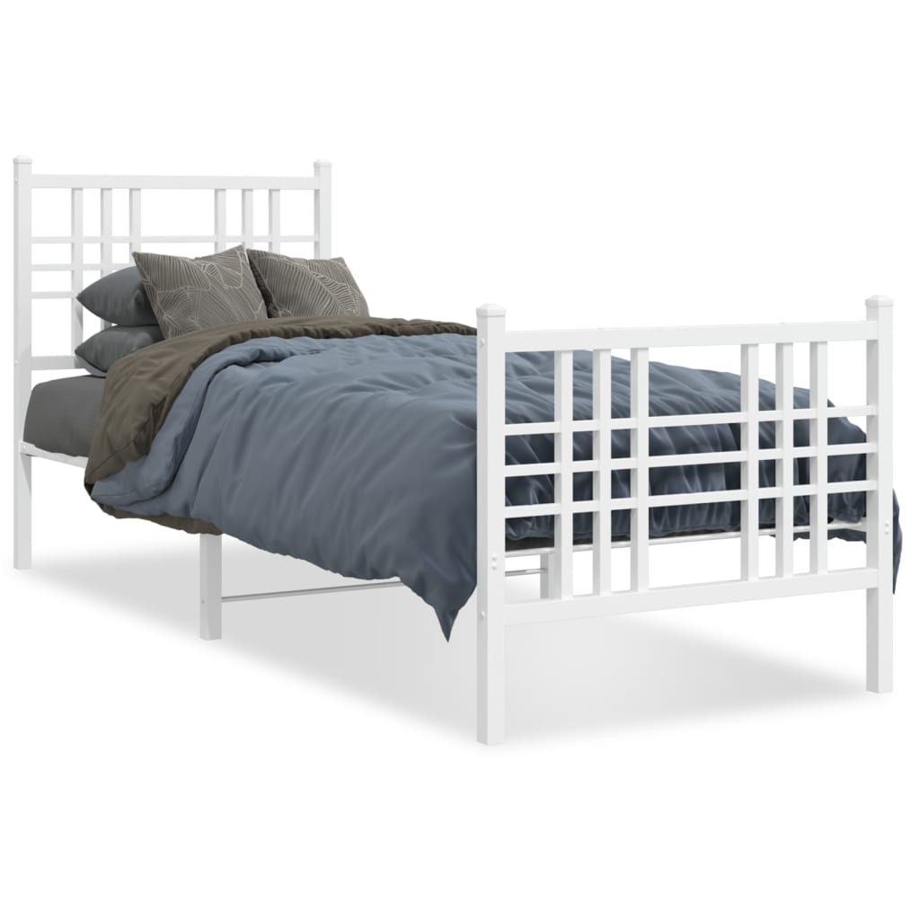 Sengeramme i metall med hode- og fotgavl hvit 75x190 cm