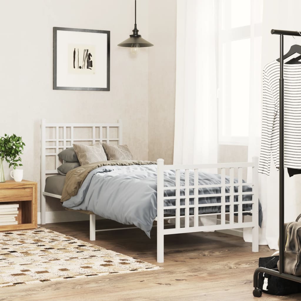 Sengeramme i metall med hode- og fotgavl hvit 75x190 cm