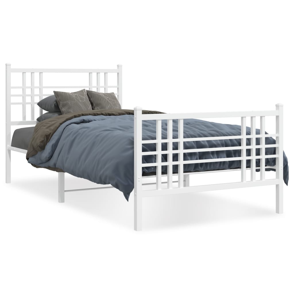 Sengeramme i metall med hode- og fotgavl hvit 100x190 cm