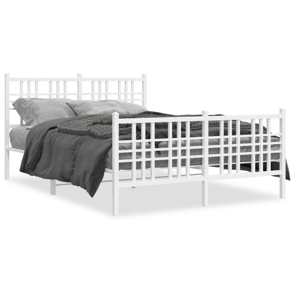 Sengeramme i metall med hode- og fotgavl hvit 140x190 cm