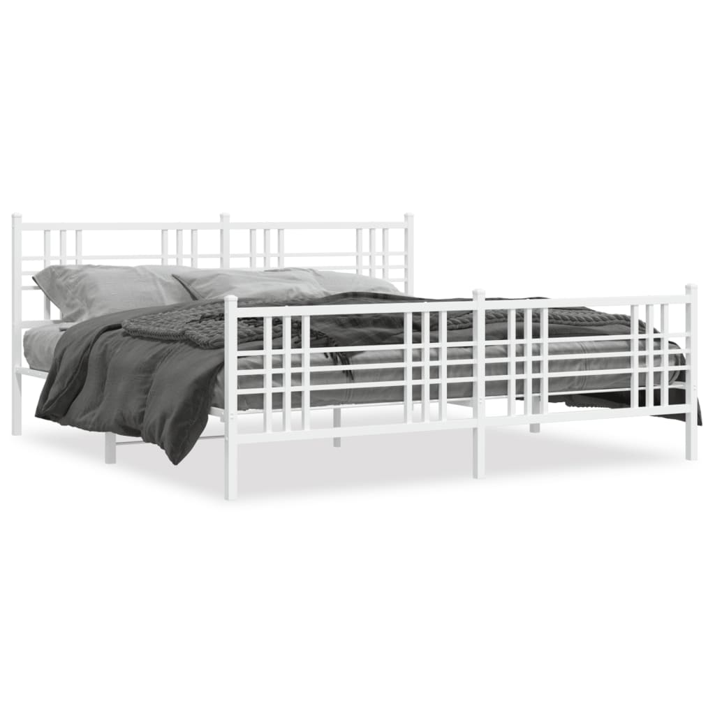 Sengeramme i metall med hode- og fotgavl hvit 183x213 cm