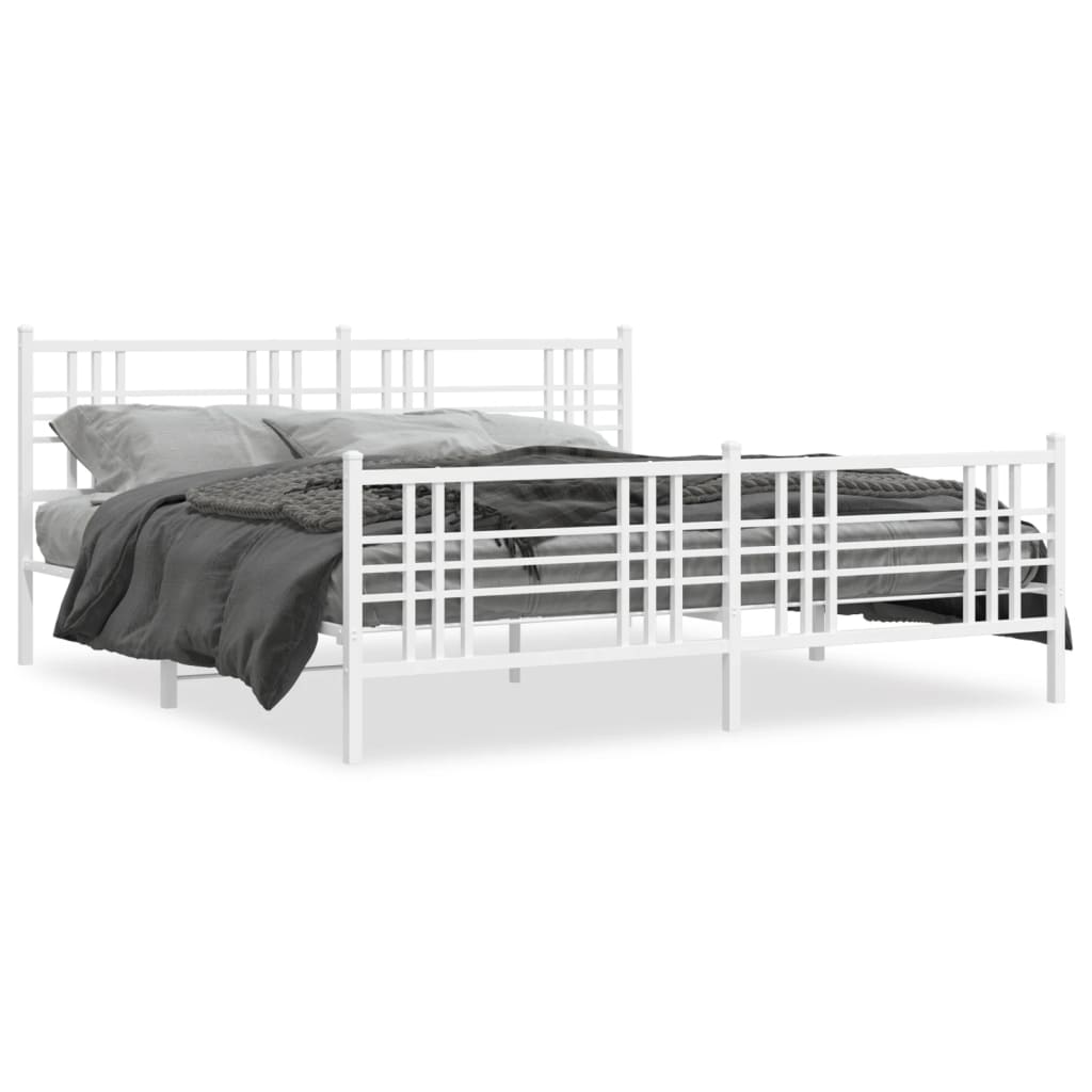 Sengeramme i metall med hode- og fotgavl hvit 200x200 cm