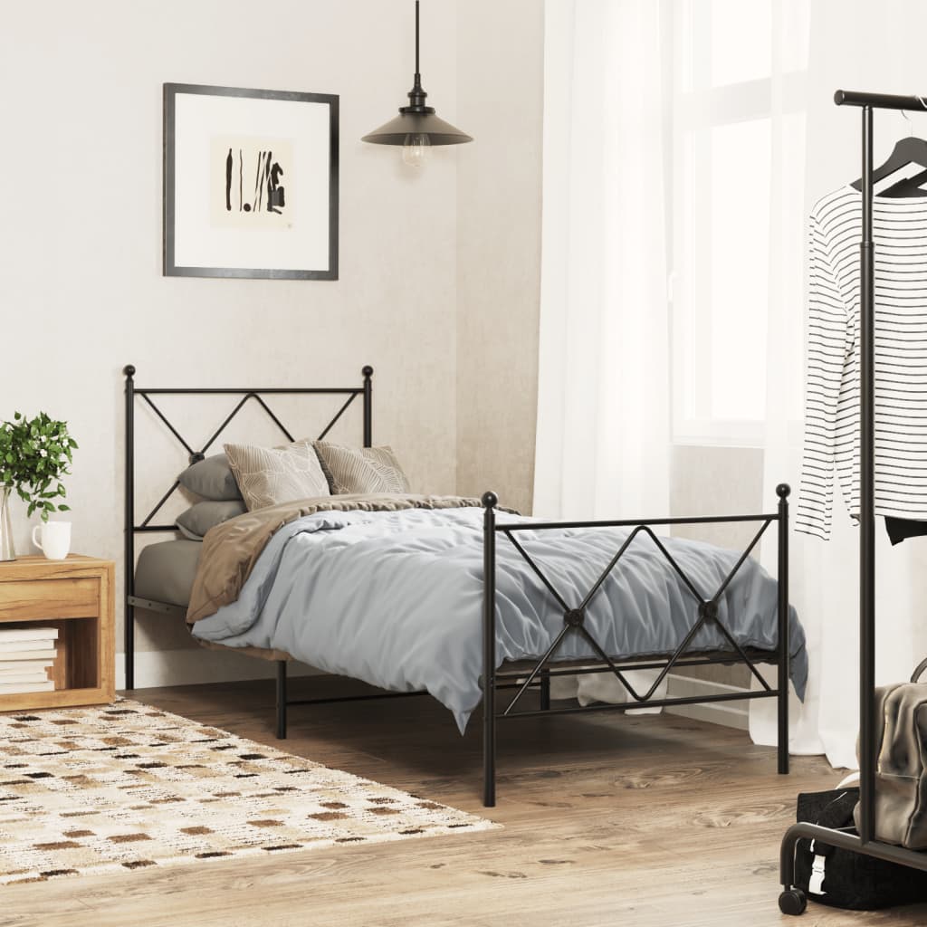 Sengeramme i metall med hode- og fotgavl svart 75x190 cm