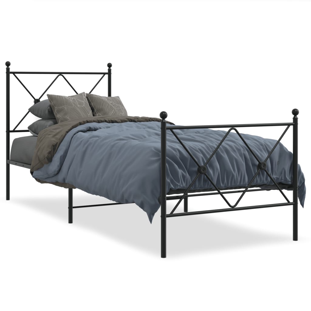 Sengeramme i metall med hode- og fotgavl svart 80x200 cm