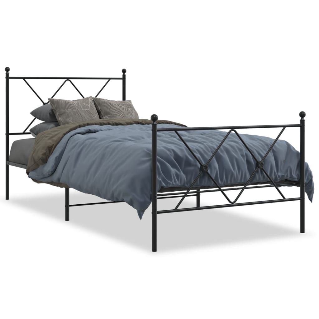 Sengeramme i metall med hode- og fotgavl svart 90x190 cm