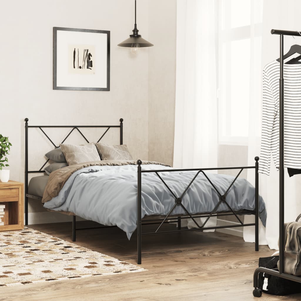Sengeramme i metall med hode- og fotgavl svart 90x190 cm