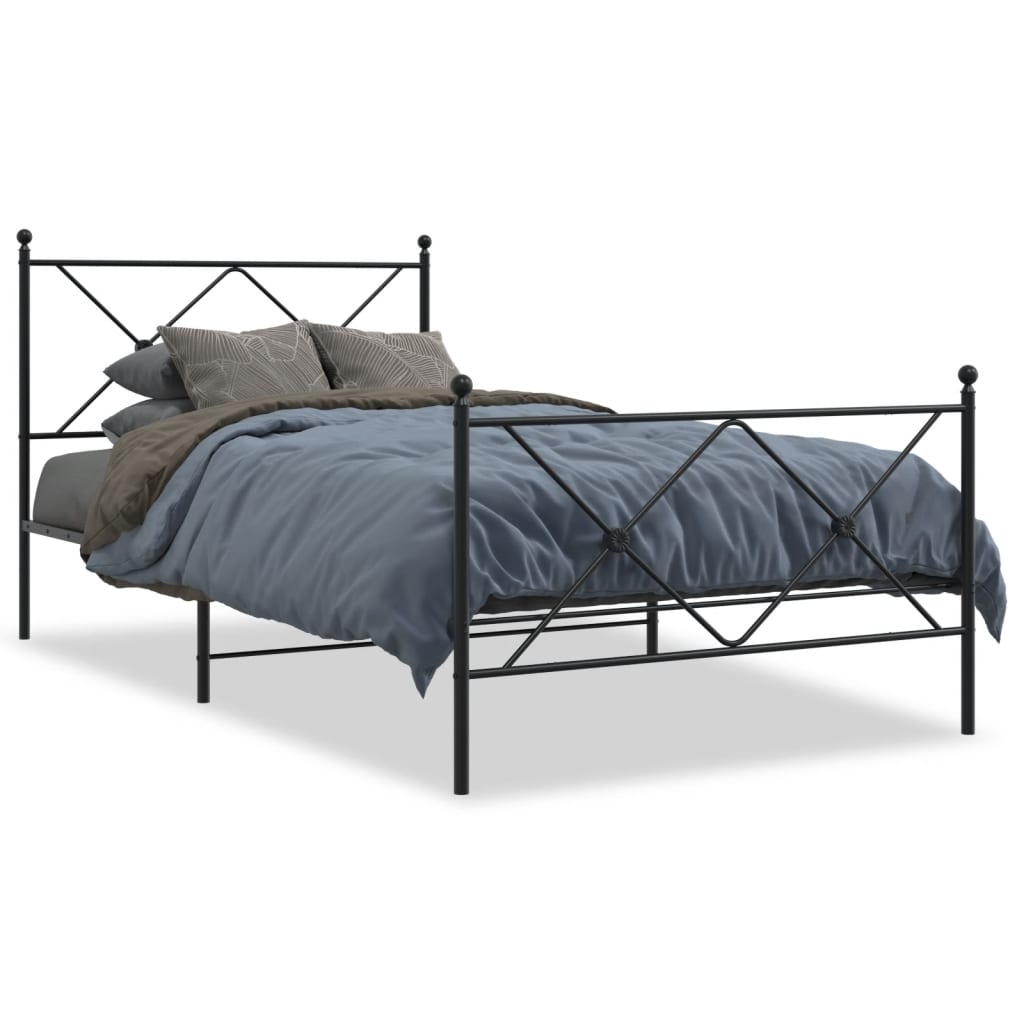 Sengeramme i metall med hode- og fotgavl svart 100x190 cm