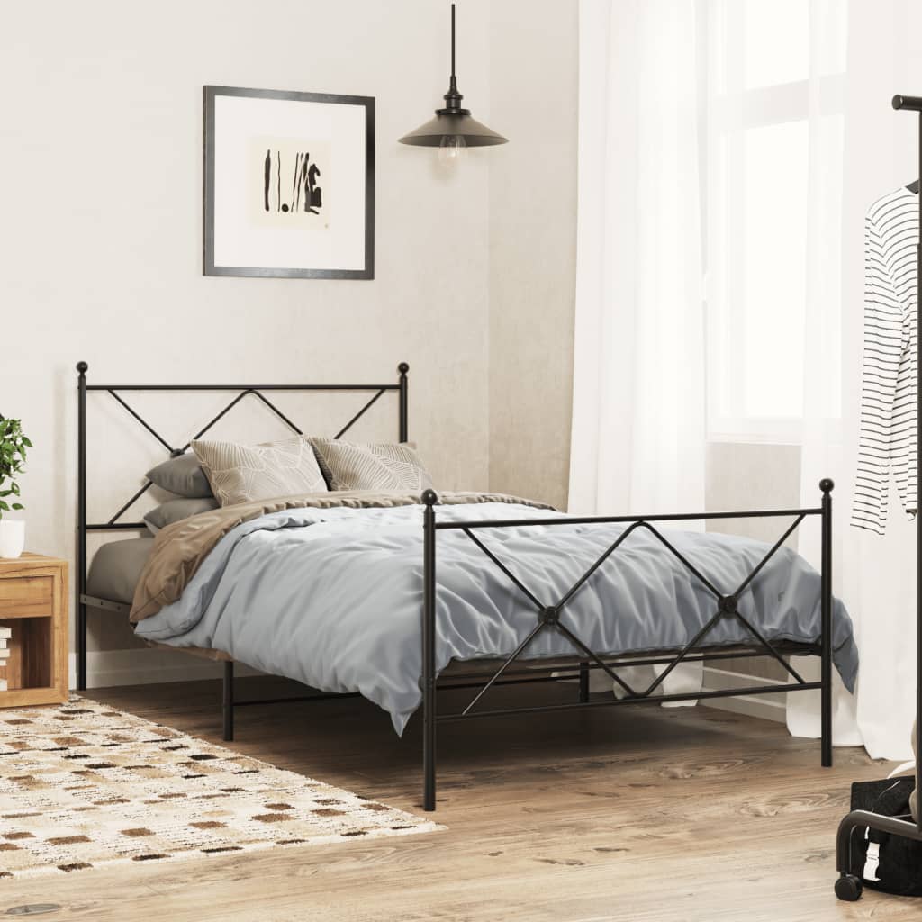 Sengeramme i metall med hode- og fotgavl svart 100x190 cm