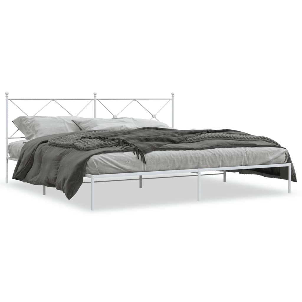Sengeramme i metall med hodegavl hvit 193x203 cm