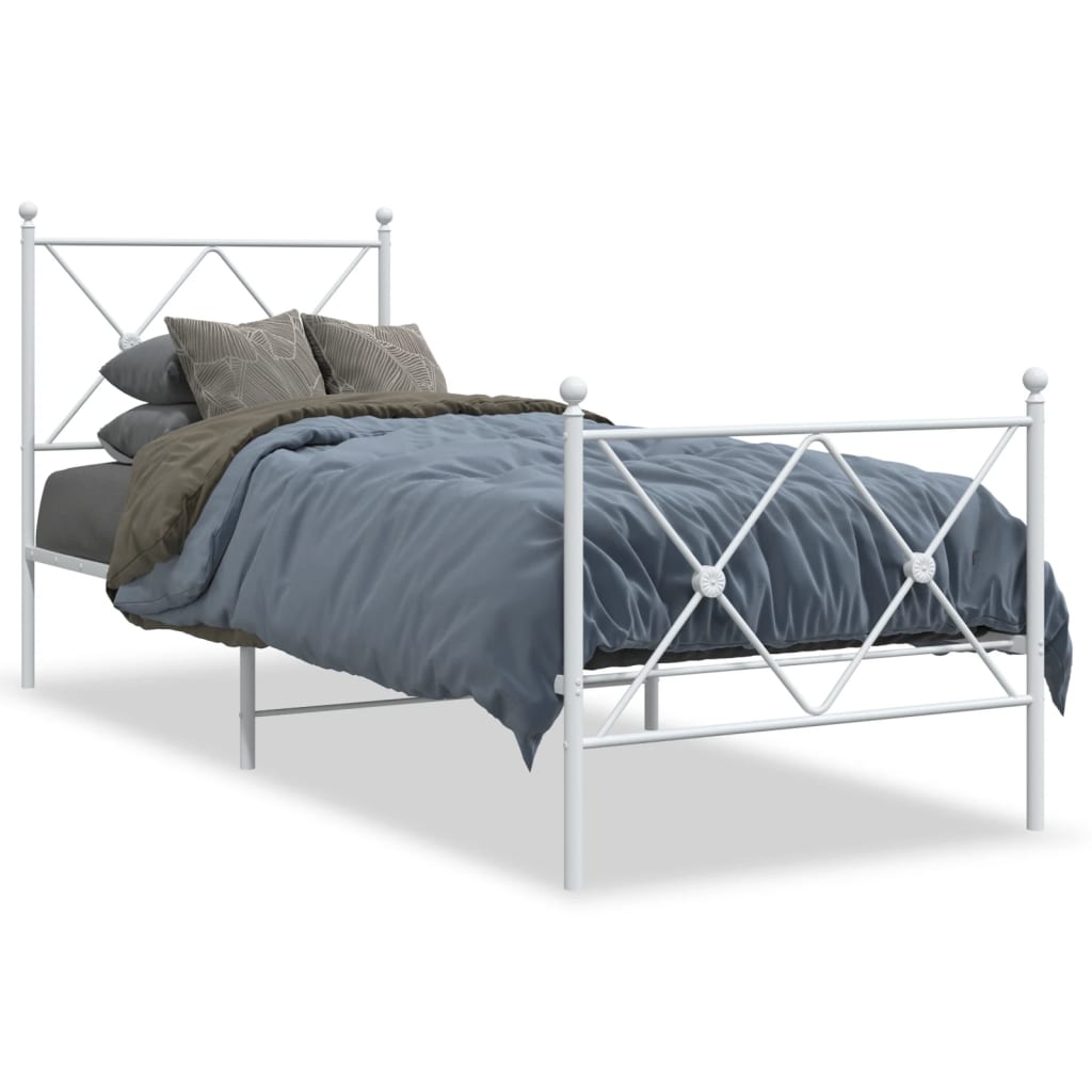 Sengeramme i metall med hode- og fotgavl hvit 75x190 cm