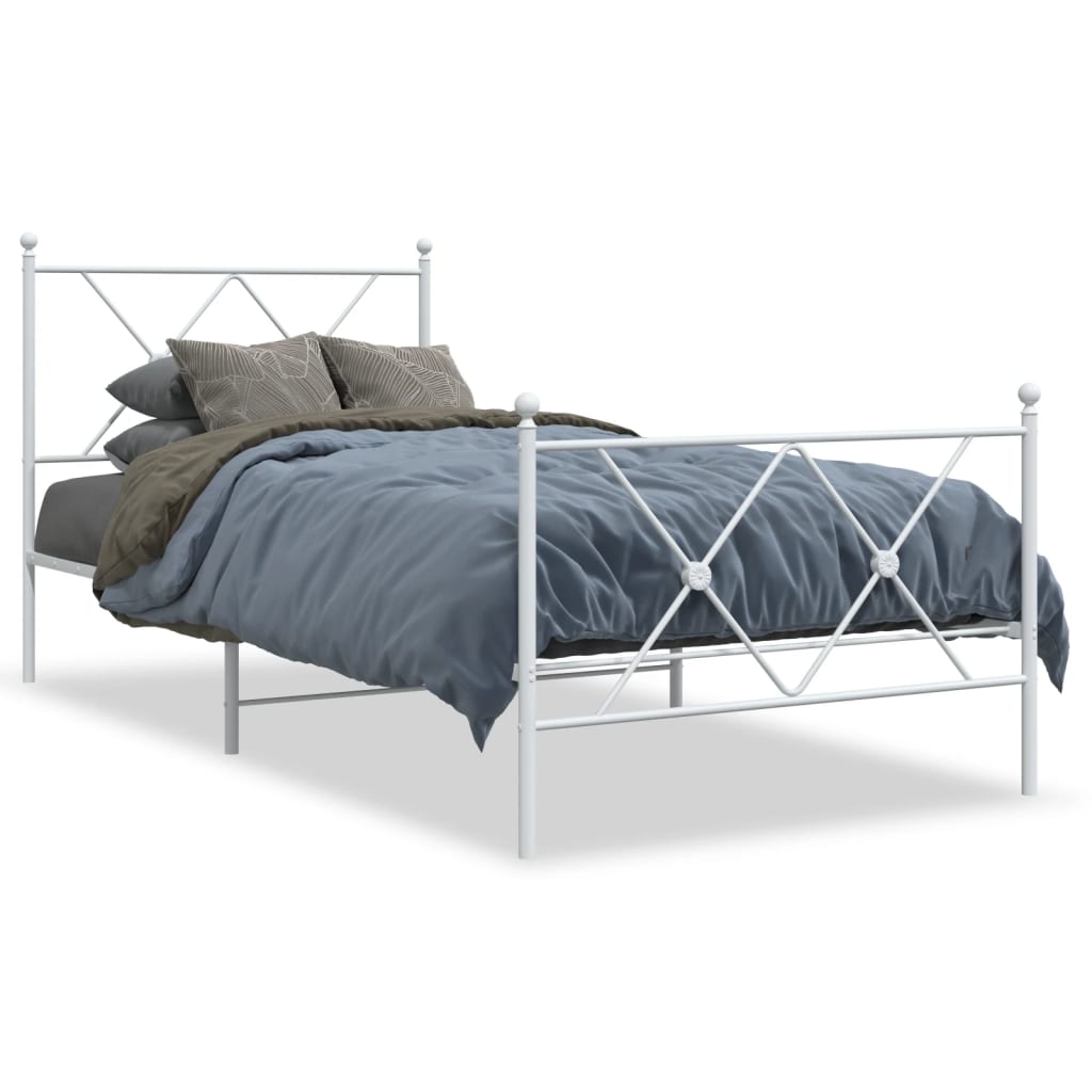 Sengeramme i metall med hode- og fotgavl hvit 90x190 cm