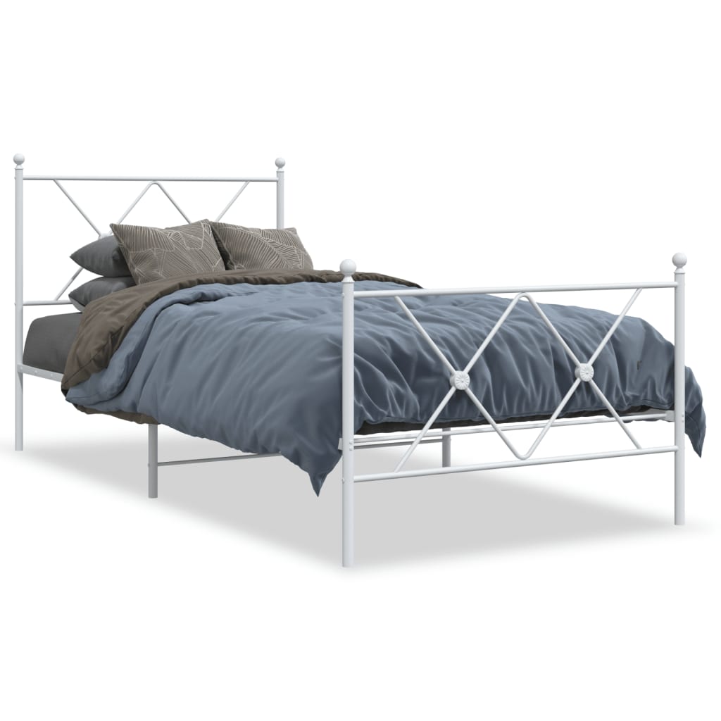 Sengeramme i metall med hode- og fotgavl hvit 90x200 cm