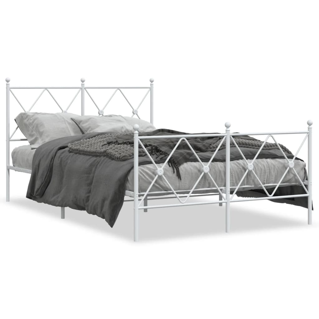 Sengeramme i metall med hode- og fotgavl hvit 120x190 cm