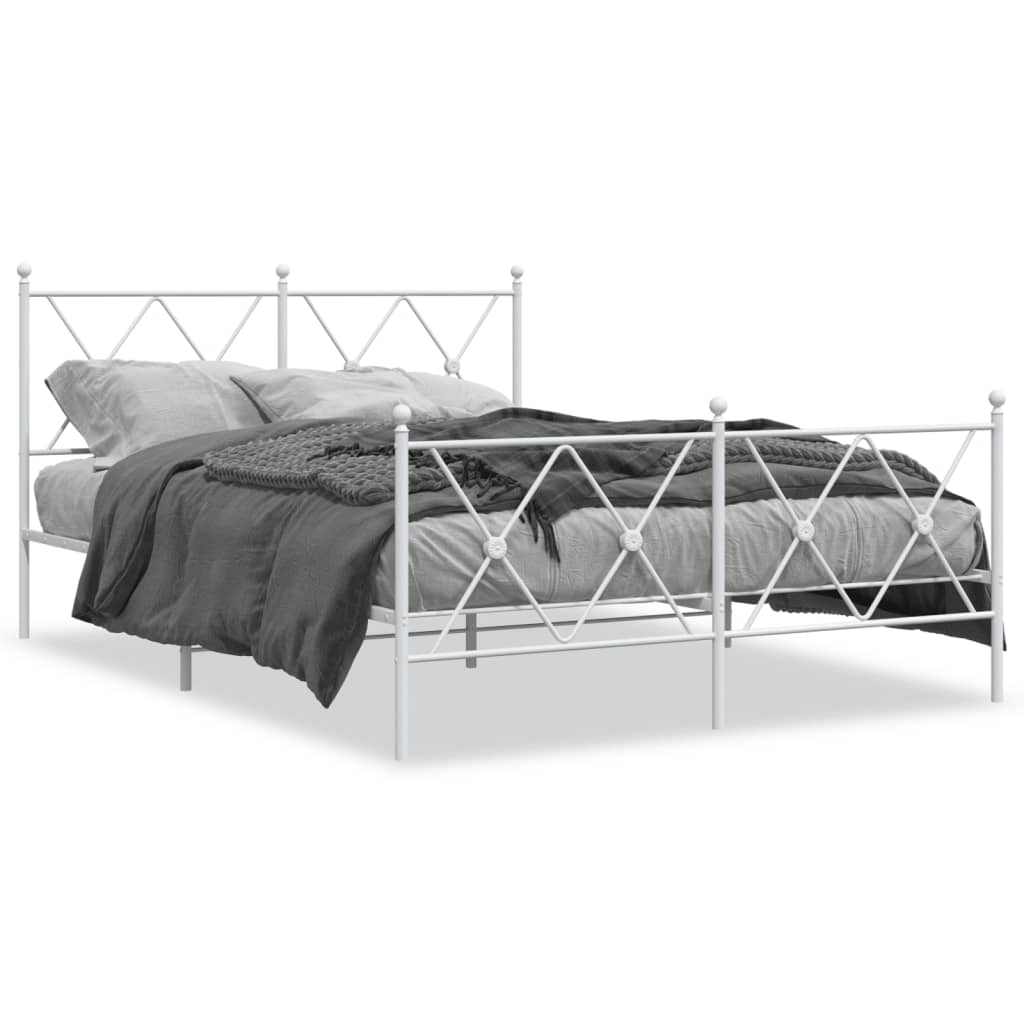 Sengeramme i metall med hode- og fotgavl hvit 140x190 cm