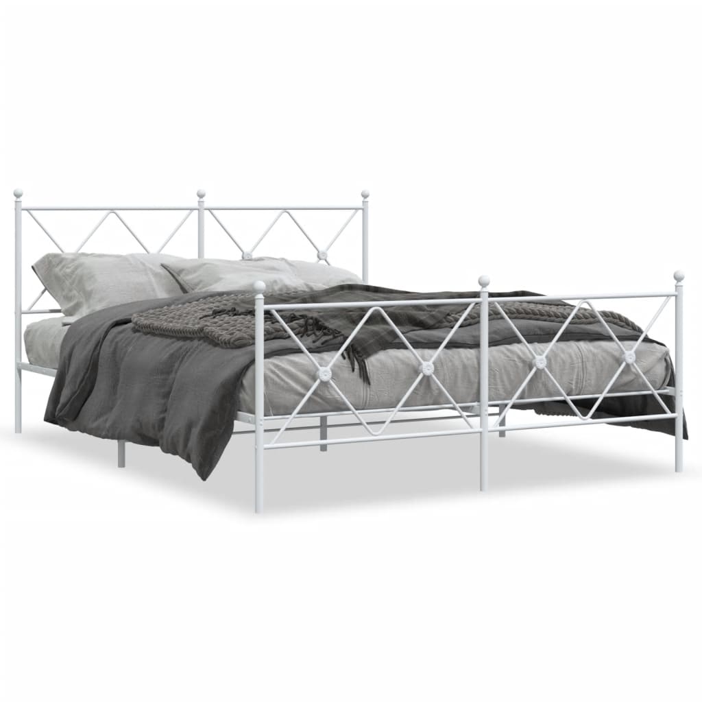 Sengeramme i metall med hode- og fotgavl hvit 160x200 cm