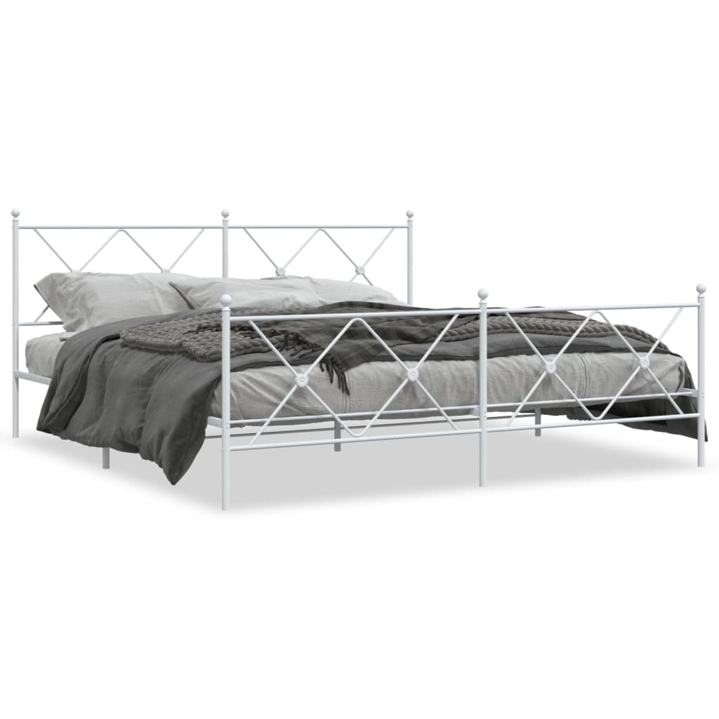 Sengeramme i metall med hode- og fotgavl hvit 180x200 cm