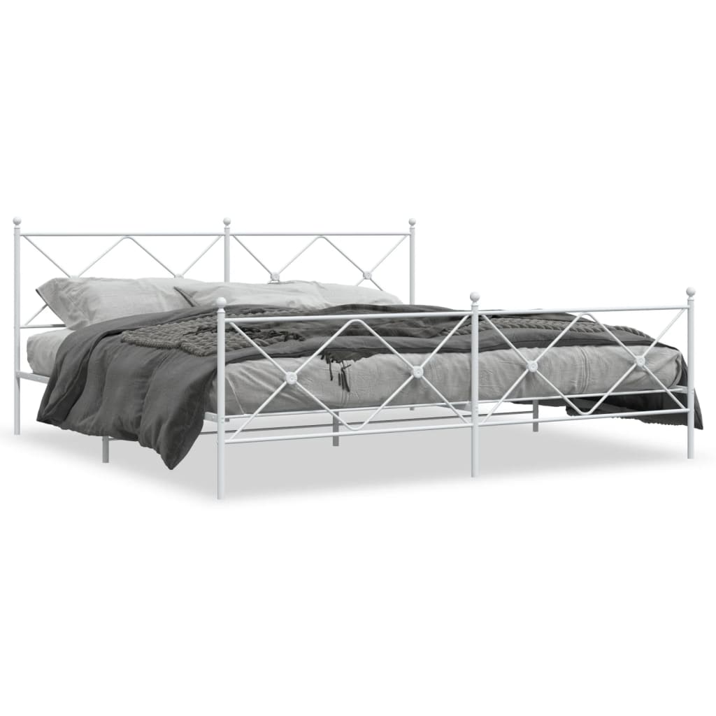 Sengeramme i metall med hode- og fotgavl hvit 200x200 cm